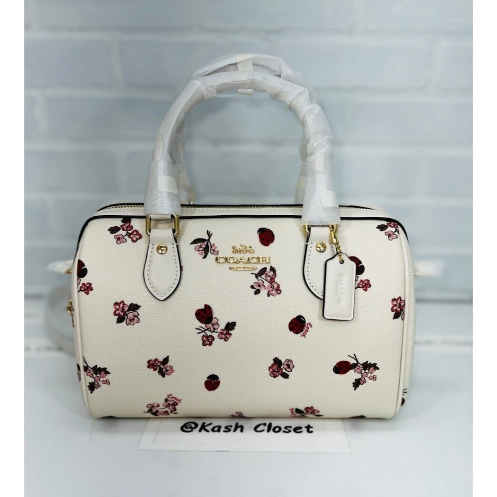 Coach rowan satchel with ladybug floral print chalk multi